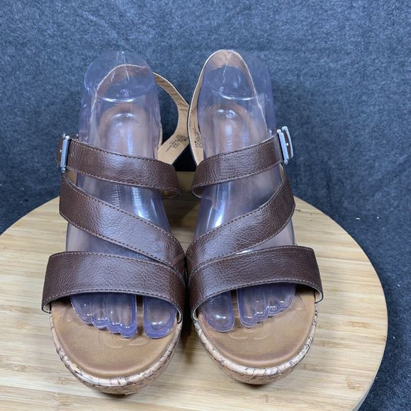 Boc Sandals Womens 11 Brown‎ Wedge Cork Open Toe Buckle Strappy Slingback - Picture 2 of 7